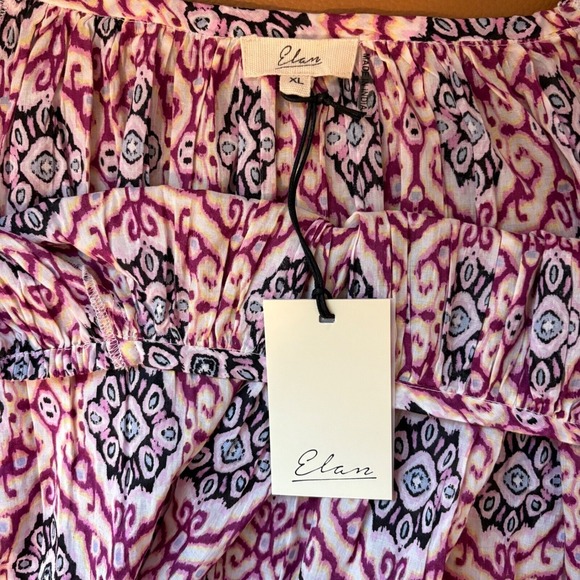 Elan NWT IKAT‎ PRINT DRESS Lavender Off The Shoulder Bohemian Tunic Paisley XL - Picture 6 of 6